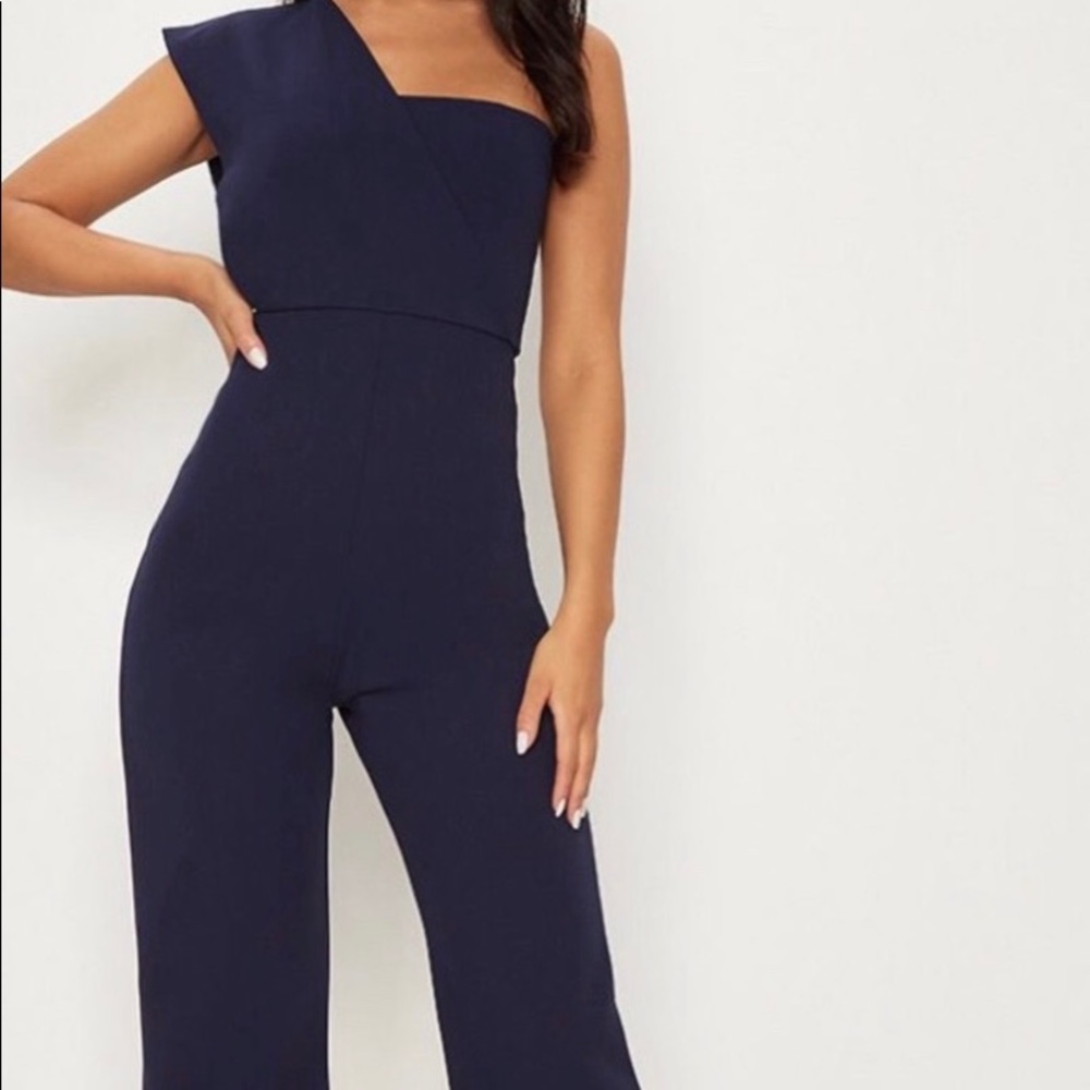 Pretty Little Thing- One Shoulder Navy Formal Jumpsuit